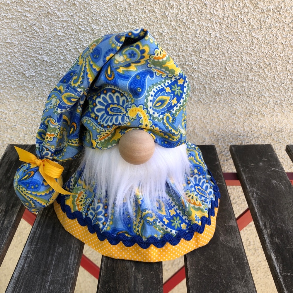 Provençal Paisley Gnome Sunshine Blue Yellow French Cottage Decor Gift Summer